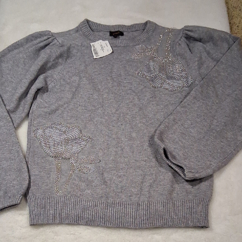 Elegant Gray Embellished Sweater